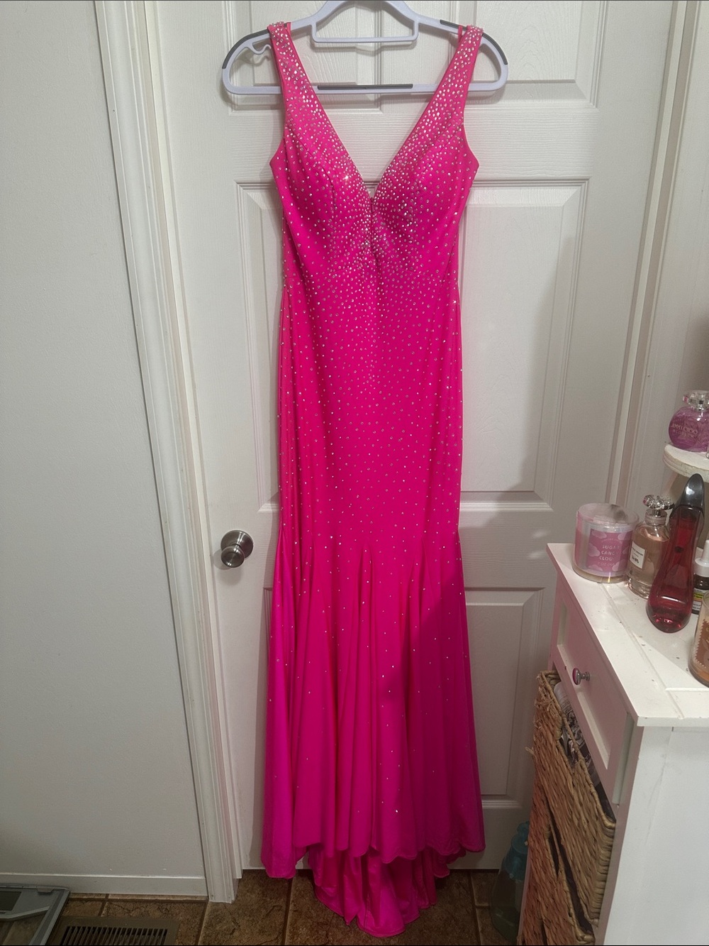 Johnathan Kayne Hot Pink Beaded Prom Gown